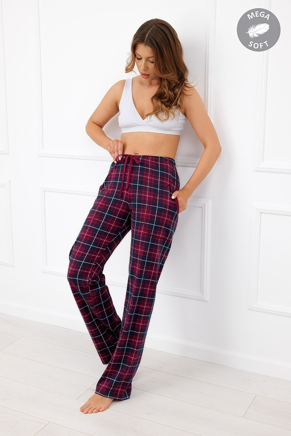 Italian Fashion Alana Spodnie damskie długie bawełniane Mega Soft krata