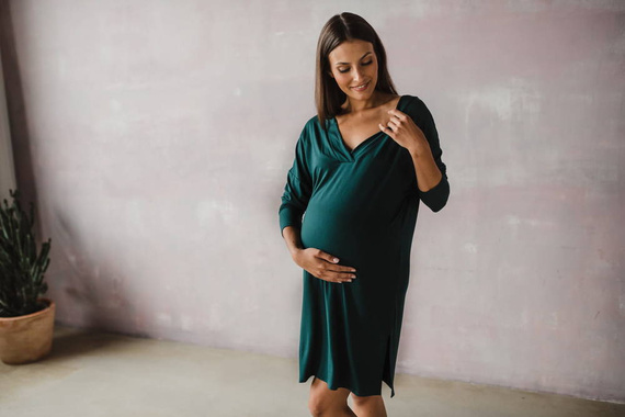 Moon bambusowa koszula nocna ciążowa i do karmienia długi rękaw Milk&Love butelkowa zieleń