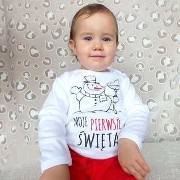 Body długi rękaw "Moje pierwsze Święta z bałwankiem" Moocha biały