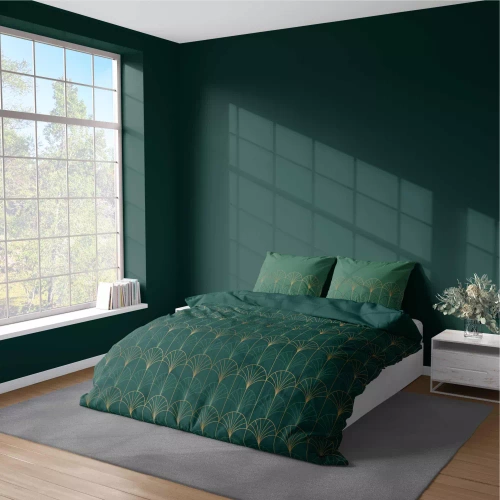 5023 A Pościel z mikrofibry złote art deco Detexpol zielony butelkowy