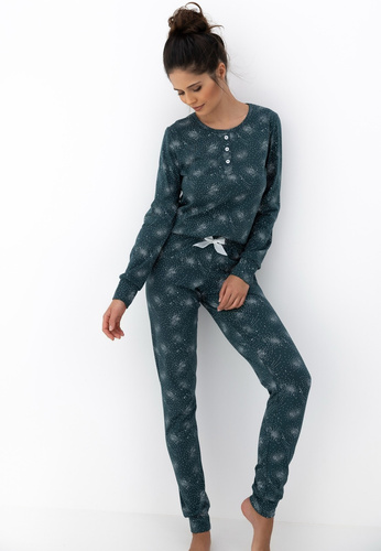 Ellison Piżama damska Sensis zielona – bawełniana piżama z długim rękawem i ściągaczami