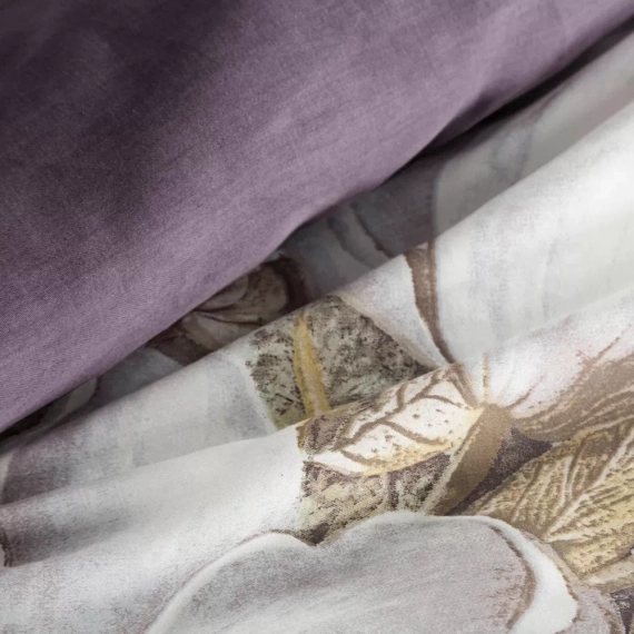 Spring 26 Kwiaty pościel satynowa Eurofirany kremowy/fioletowy