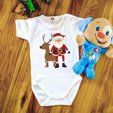 "Mikołaj z jelonkiem BOŻE NARODZENIE" Body krótki rękaw Moocha biały