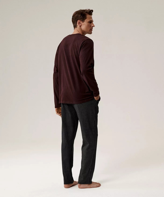 Piżama męska NMP-389 Atlantic –wino bawełna, długi rękaw, stylowy komplet na chłodne noce