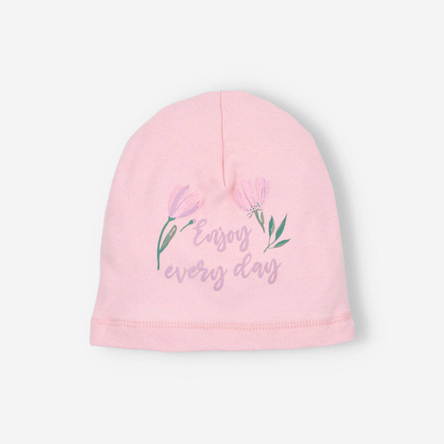 ABN-4771/JRÓ Pink Flowers Czapka niemowlęca z bawełny organicznej Nini różowy