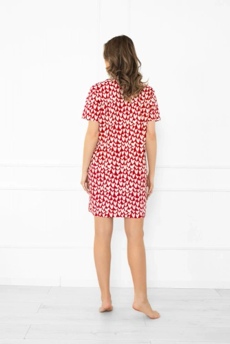 Ksenia Italian Fahion – koszula nocna damska bawełniana w serduszka, rozpinana na guziki, krótki rękaw