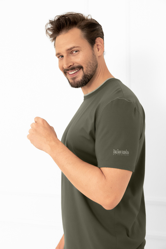 Krystian Piżama męska Italian Fashion oliwkowa – bawełna, koszulka i krótkie spodenki