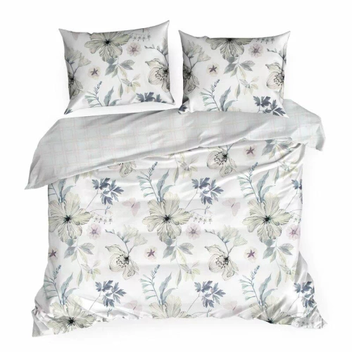 Spring 37 Kwiaty pościel satynowa Eurofirany biały/zielony