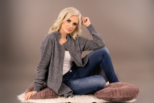 Elwiran Sweter, kardigan damski Merribel - dark grey