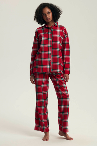 43716 Dalisa Piżama damska Henderson– flanelowa krata, ciepła 100% bawełna