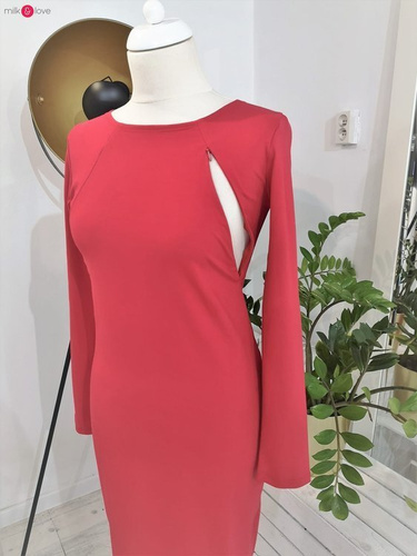 Sukienka do karmienia Milky Dress Milk&Love długi rękaw karminowa czerwień
