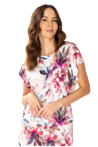 86661 Larisa Bluzka piżamowa Mewa druk w kwiaty 