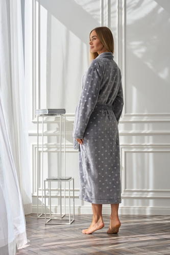 2552 Cora Szlafrok damski długi L&L szary – elegancja i komfort w jednym