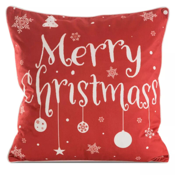 Chp 121 Poszewka świąteczna Merry Christmas welurowa Eurofirany czerwony 