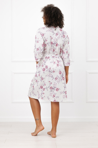 Szlafrok Damski Beauty Italian Fashion 100% Bawełna Kwiaty Rękaw 3/4