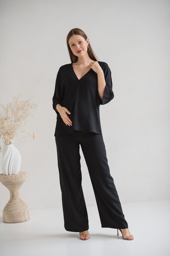 Mamafullness Bluzka ciążowa do karmienia Milk&Love czarna– wiskoza, rękaw 3/4, oversize