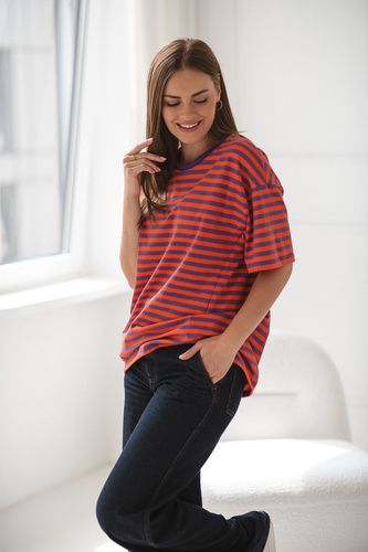 Mamahood T-shirt ciążowy i do karmienia Milk&Love fioletowo-pomarańczowe– wygodny i stylowy