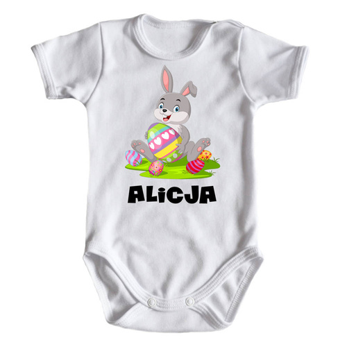 Body Wielkanocne z zajączkiem oraz imieniem krótki rękaw Moocha biały