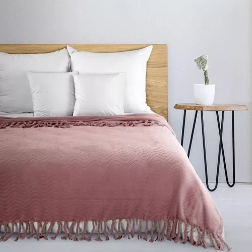 Emma Koc narzuta z frędzlami Eurofirany pudrowy