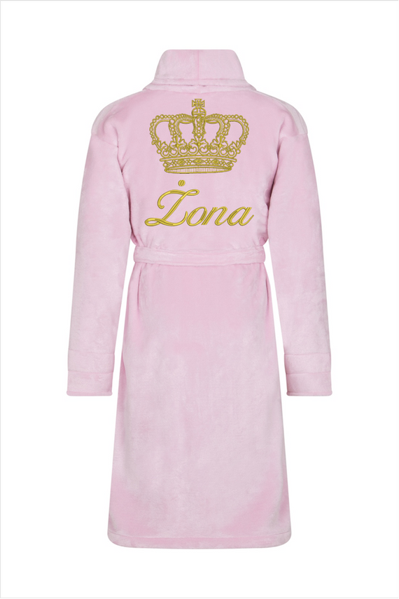 Żona + Korona Szlafrok damski polarowy ByShelly - jasny róż/złoty