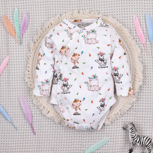 ABN-5531 Body kopertowe Nini Happy Animals z bawełny organicznej dla niemowląt - bezniklowe napy, 100% bezpieczeństwa