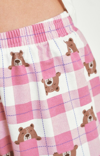 3441 Astrid piżama damska bawełniana Taro beżowa – długi rękaw, spodnie flanelowe w kratkę