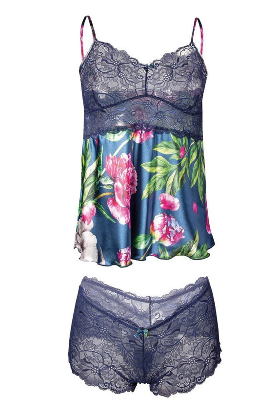 Flowers Komplet piżama damska DKaren DK-KA 008 czarny