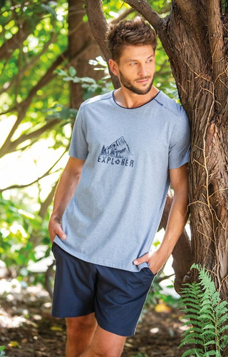 MNS 628 Piżama Męska Key niebieski melanż