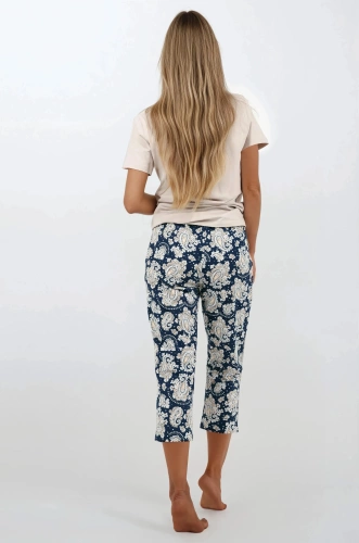 Navy Charm Piżama damska Momenti Per Me – krótki rękaw i spodnie 7/8, bawełna