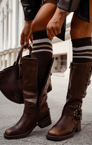 1610-001 Podkolanówki damskie Milena brązowy– prążek, paski, wygodne i stylowe