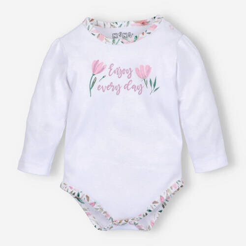 Pink Flowers Body z bawełny organicznej Nini biały