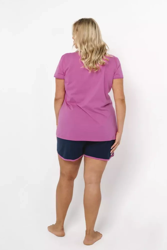 Ontega Piżama Damska krótki rękaw, spodenki Italian Fashion- amarantowy/granatowy