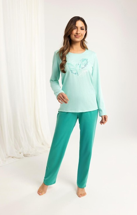 705 Piżama damska Regina zielona  – bawełniana, długi rękaw, długie spodnie