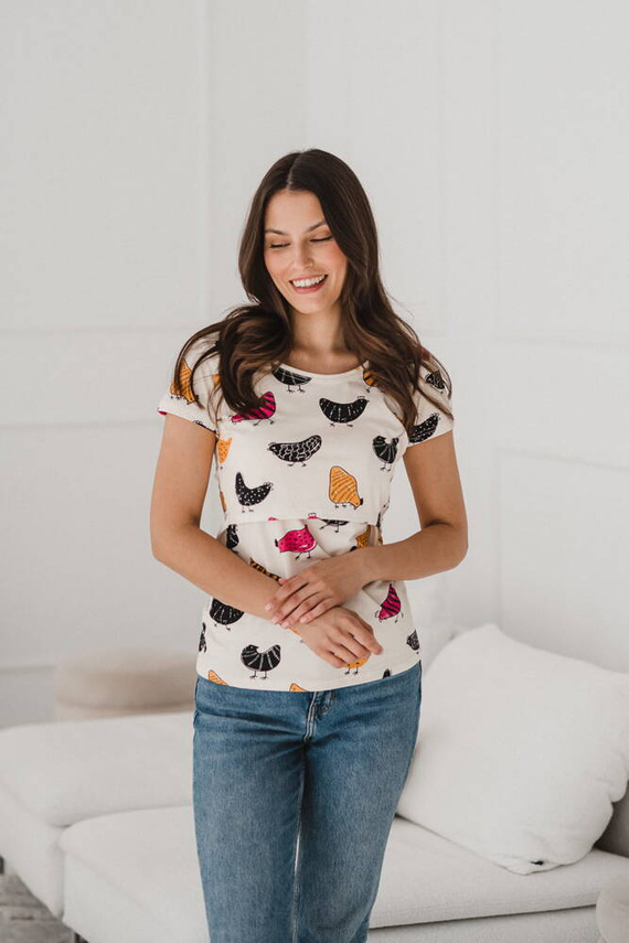 Milk Shirt Bluzka do karmienia i ciążowa z krótkim rękawem Milk&Love kurka domowa