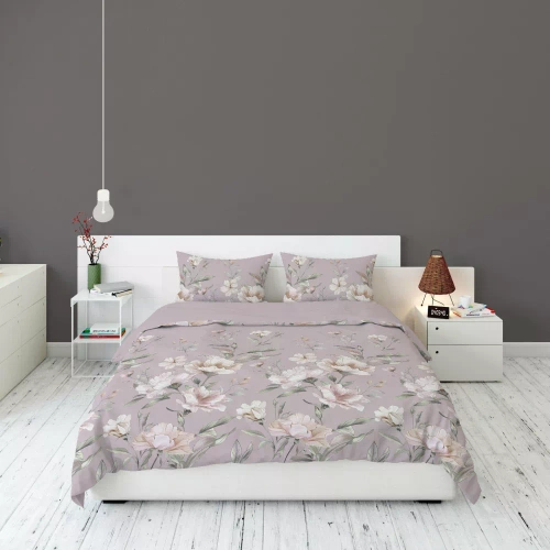 5636 B Pościel flanelowa Pastel Flowers Detexpol liliowa w kwiaty pudrowo-różowe– ciepła, miękka i elegancka
