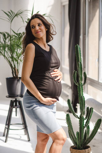 Spódnica ciążowa Tummy z dzianiny w prążki Milk&Love błękitny