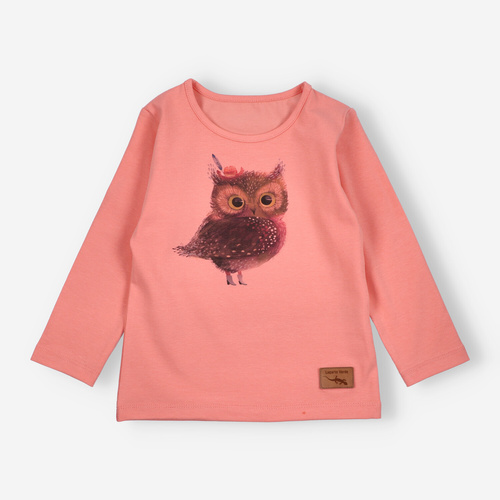 KAR-3001 Bluzka dziewczęca z długim rękawem Lagarto Verde łososiowa – stylowa, bawełniana, polska produkcja