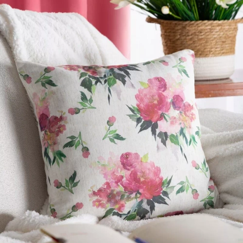 Eurofirany Wiosna 66– poszewka wielkanocna dekoracyjna zielona różowa kwiaty