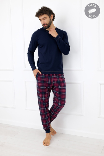 Italian Fashion Brajan Piżama męska Mega Soft długa spodnie w kratę-granatowa