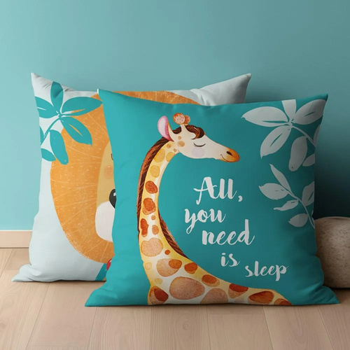 PSBA 23B Mayamoo 26 Poszewka bawełniana Dwustronna Żyrafa Lew Detexpol zielony