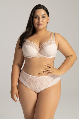 2163 Biustonosz Semi-Soft AVA  pudrowy Półusztywniany Elegancki Biustonosz z Koronką