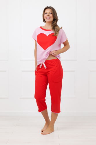 Piżama Sabrina Italian Fashion 100% bawełna – krótki rękaw, spodnie 3/4-różowa