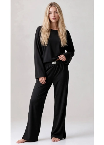 Piżama damska Luna 1312 100% bawełna oversize szerokie spodnie homewear- czarny