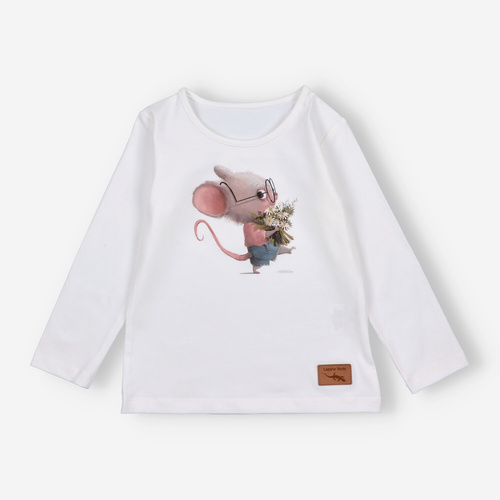 KAR-3008 Bluzka dziewczęca z długim rękawem Lagarto Verde ecru– stylowa, bawełniana, polska produkcja