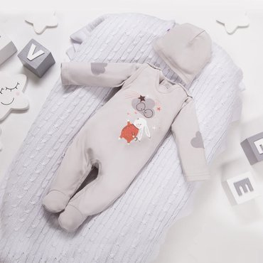 Mellow Śpiochy niemowlęce z nadrukiem Ewa Klucze- szary