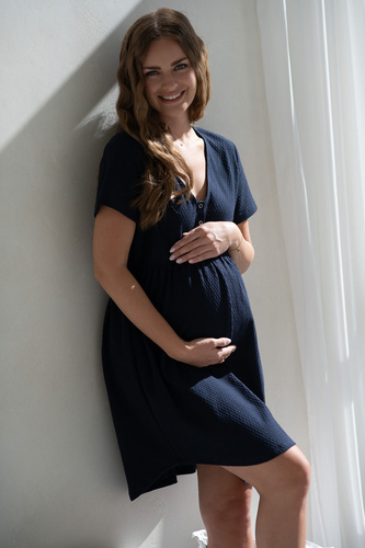 Aurora Koszula nocna ciążowa i do karmienia granatowa Milk&Love – bawełniana, rozpinana, polska produkcja