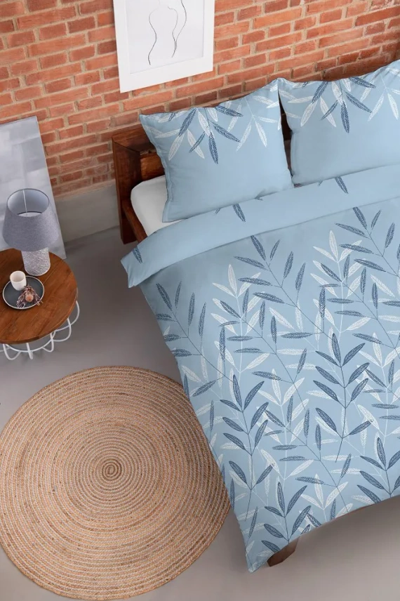 4519 B Pościel flanelowa liście łąka Detexpol niebieski 