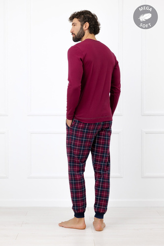 Italian Fashion Brajan Piżama męska Mega Soft długa spodnie w kratę-bordowy