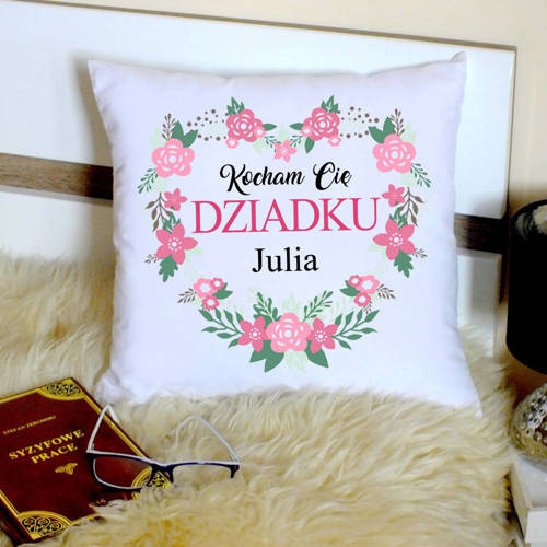 "Kocham Cię DZIADKU z Twoim imieniem" Poduszka z nadrukiem na Dzień Dziadka Moocha
