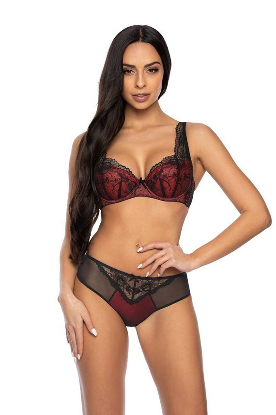 M-3530/22 Percy Biustonosz Full Cup Usztywniany Mat czarny czerwony